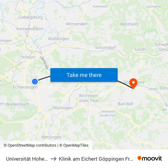 Universität Hohenheim to Klinik am Eichert Göppingen Frauenklinik map