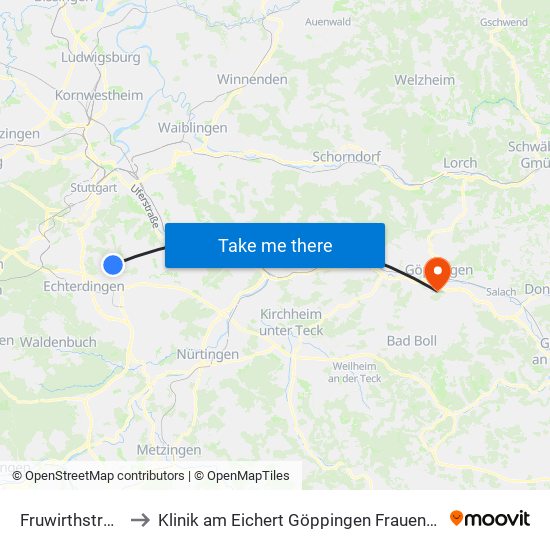 Fruwirthstraße to Klinik am Eichert Göppingen Frauenklinik map