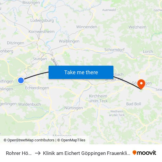 Rohrer Höhe to Klinik am Eichert Göppingen Frauenklinik map
