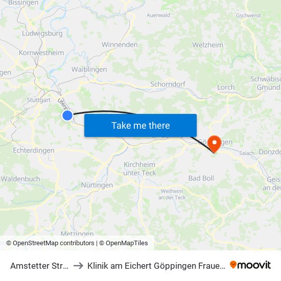 Amstetter Straße to Klinik am Eichert Göppingen Frauenklinik map