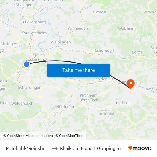 Rotebühl-/Reinsburgstraße to Klinik am Eichert Göppingen Frauenklinik map