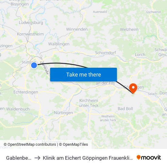 Gablenberg to Klinik am Eichert Göppingen Frauenklinik map