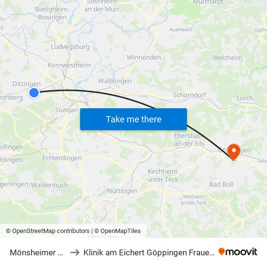 Mönsheimer Weg to Klinik am Eichert Göppingen Frauenklinik map