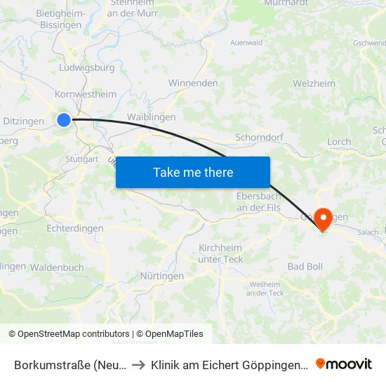 Borkumstraße (Neuw.-Siedl.) to Klinik am Eichert Göppingen Frauenklinik map