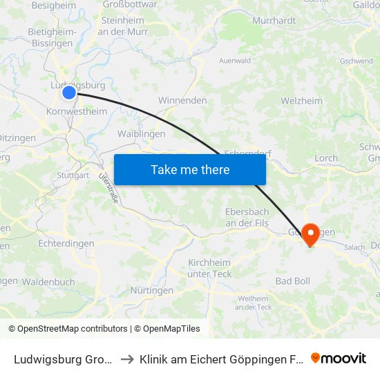 Ludwigsburg Groenerstr. to Klinik am Eichert Göppingen Frauenklinik map