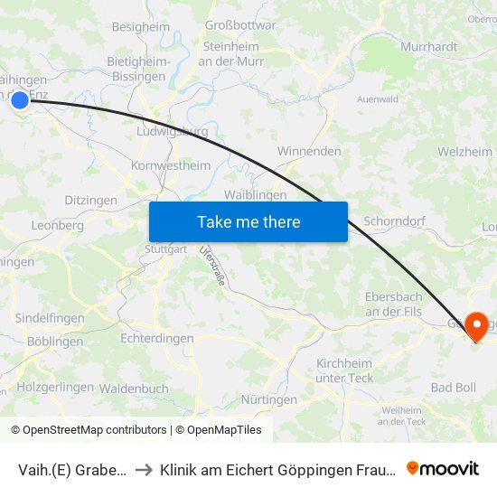 Vaih.(E) Grabenstr. to Klinik am Eichert Göppingen Frauenklinik map