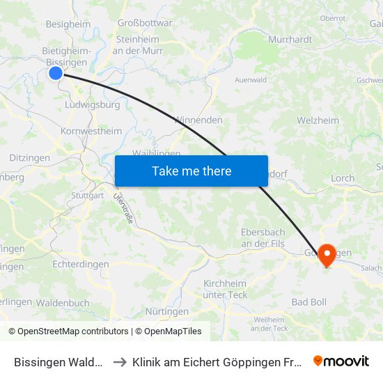 Bissingen Waldschule to Klinik am Eichert Göppingen Frauenklinik map