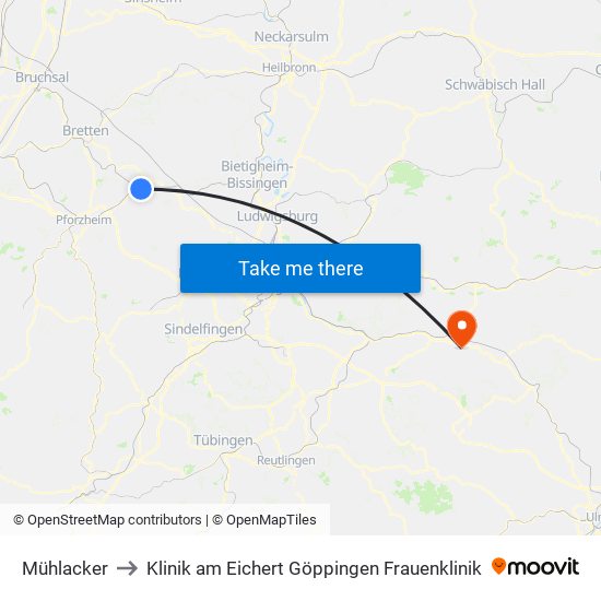 Mühlacker to Klinik am Eichert Göppingen Frauenklinik map