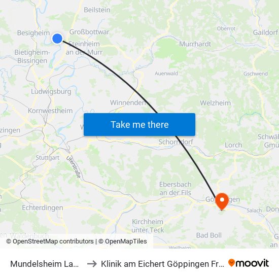 Mundelsheim Lange Str. to Klinik am Eichert Göppingen Frauenklinik map