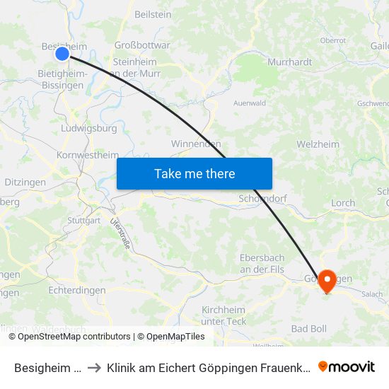 Besigheim Bf to Klinik am Eichert Göppingen Frauenklinik map