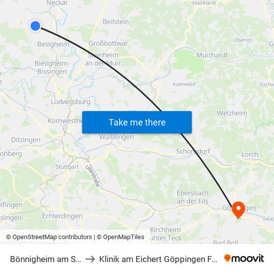 Bönnigheim am Schloss to Klinik am Eichert Göppingen Frauenklinik map