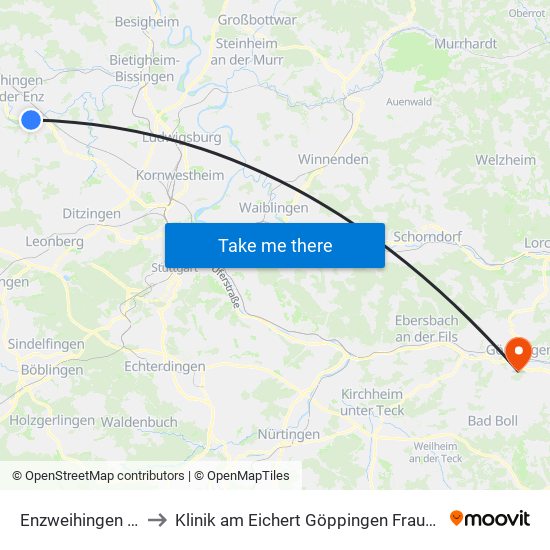 Enzweihingen B10 to Klinik am Eichert Göppingen Frauenklinik map