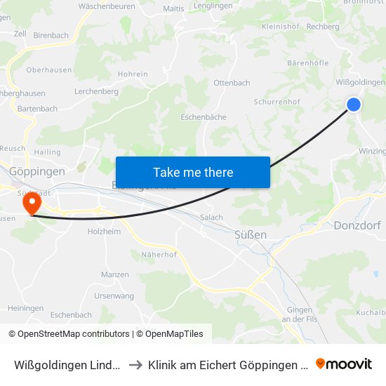 Wißgoldingen Lindenstraße to Klinik am Eichert Göppingen Frauenklinik map