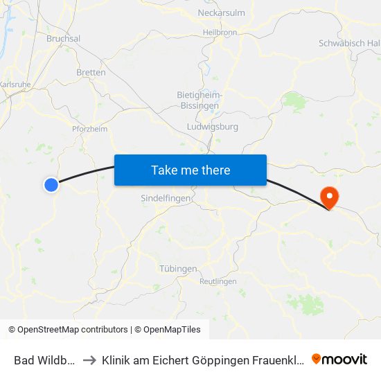 Bad Wildbad to Klinik am Eichert Göppingen Frauenklinik map
