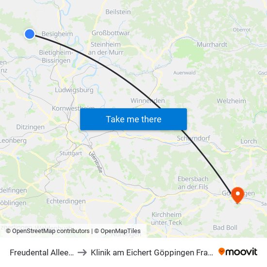 Freudental Alleenfeld to Klinik am Eichert Göppingen Frauenklinik map
