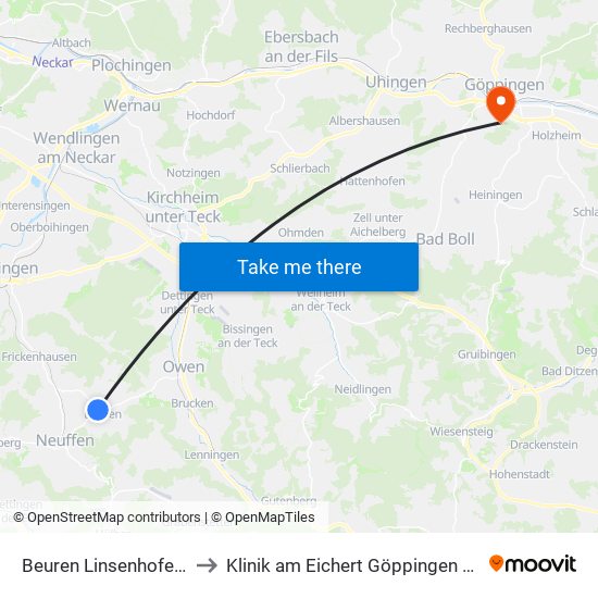 Beuren Linsenhofer Straße to Klinik am Eichert Göppingen Frauenklinik map