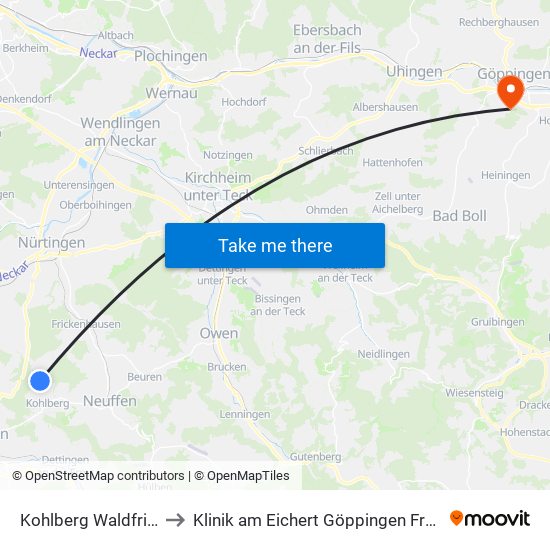 Kohlberg Waldfriedhof to Klinik am Eichert Göppingen Frauenklinik map