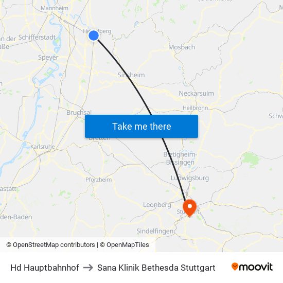 Hd Hauptbahnhof to Sana Klinik Bethesda Stuttgart map