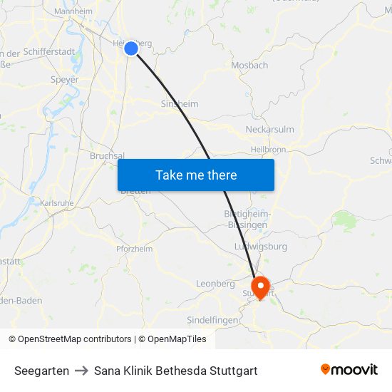 Seegarten to Sana Klinik Bethesda Stuttgart map