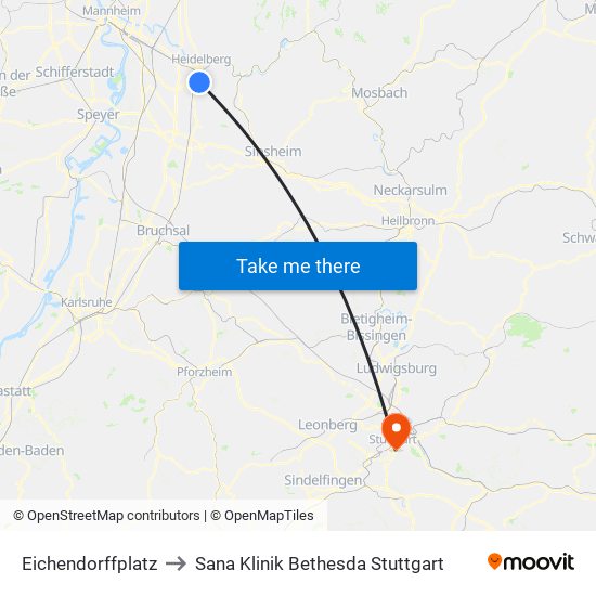 Eichendorffplatz to Sana Klinik Bethesda Stuttgart map