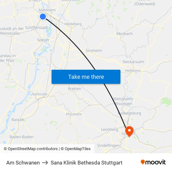 Am Schwanen to Sana Klinik Bethesda Stuttgart map