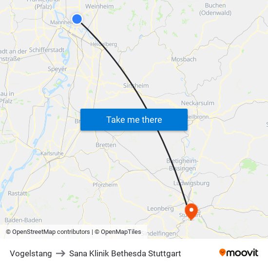 Vogelstang to Sana Klinik Bethesda Stuttgart map