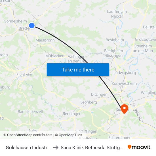 Gölshausen Industrie to Sana Klinik Bethesda Stuttgart map