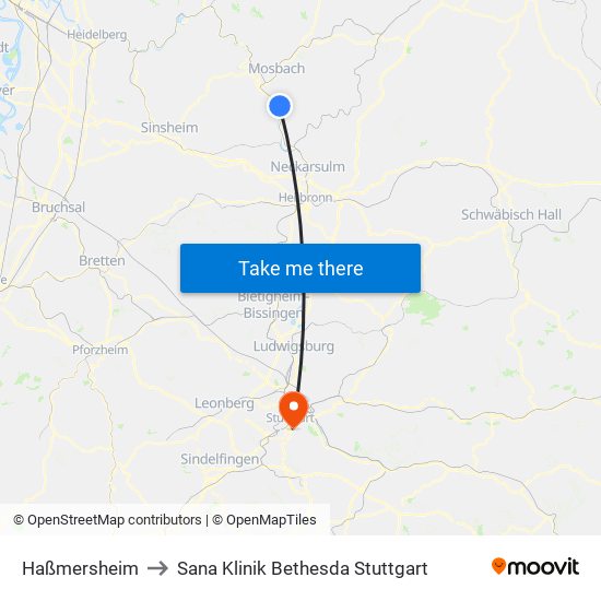 Haßmersheim to Sana Klinik Bethesda Stuttgart map
