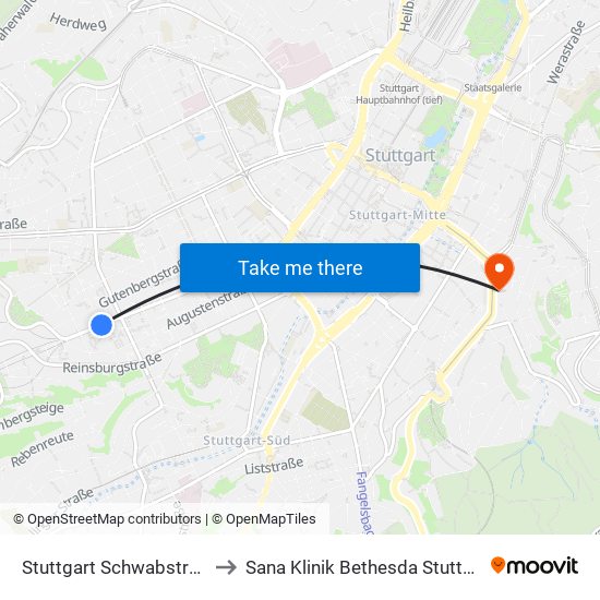 Stuttgart Schwabstraße to Sana Klinik Bethesda Stuttgart map