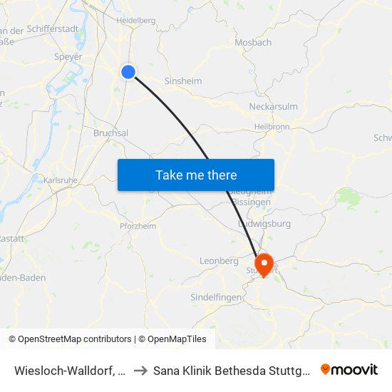 Wiesloch-Walldorf, Bf to Sana Klinik Bethesda Stuttgart map