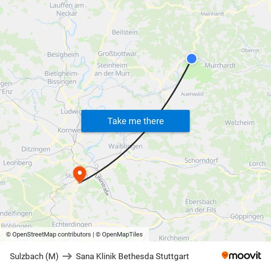 Sulzbach (M) to Sana Klinik Bethesda Stuttgart map