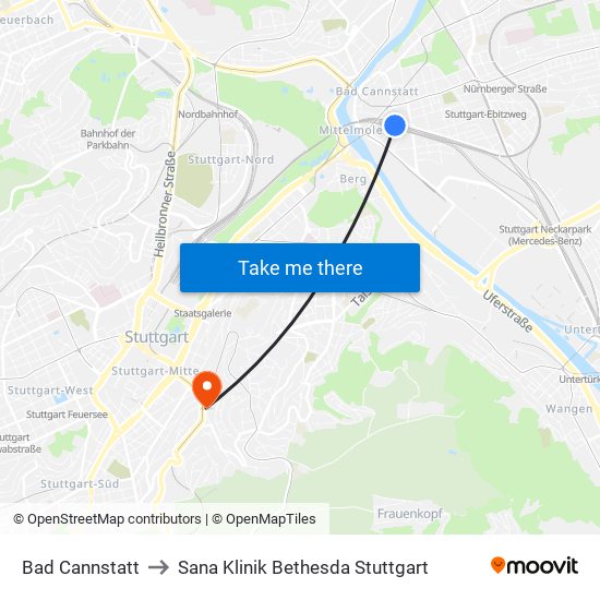 Bad Cannstatt to Sana Klinik Bethesda Stuttgart map
