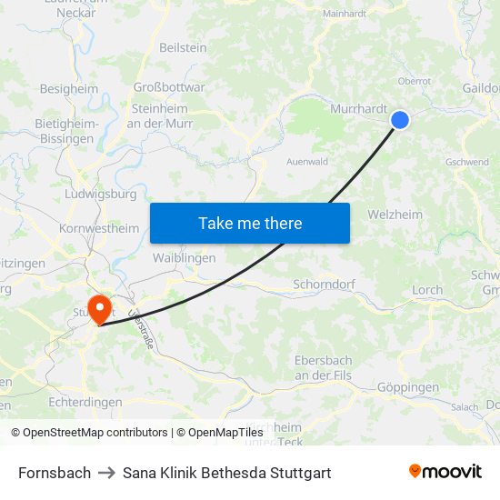 Fornsbach to Sana Klinik Bethesda Stuttgart map