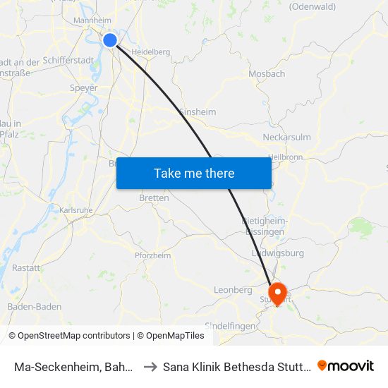 Ma-Seckenheim, Bahnhof to Sana Klinik Bethesda Stuttgart map