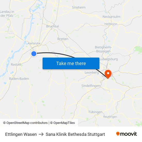 Ettlingen Wasen to Sana Klinik Bethesda Stuttgart map