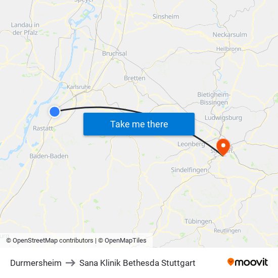 Durmersheim to Sana Klinik Bethesda Stuttgart map