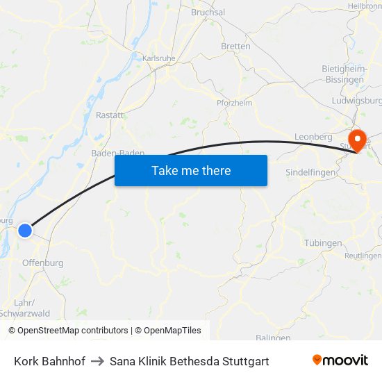 Kork Bahnhof to Sana Klinik Bethesda Stuttgart map