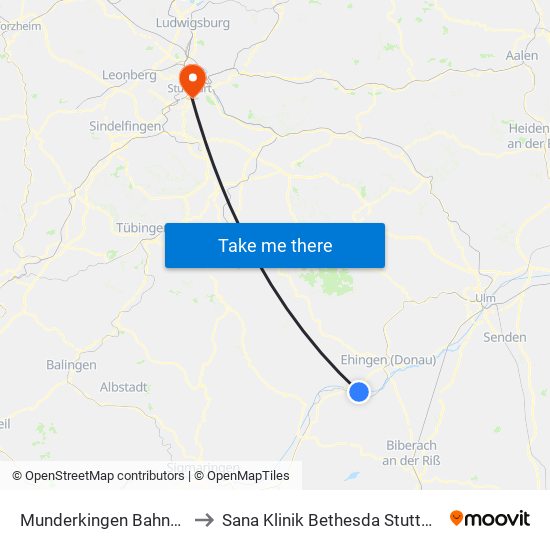 Munderkingen Bahnhof to Sana Klinik Bethesda Stuttgart map