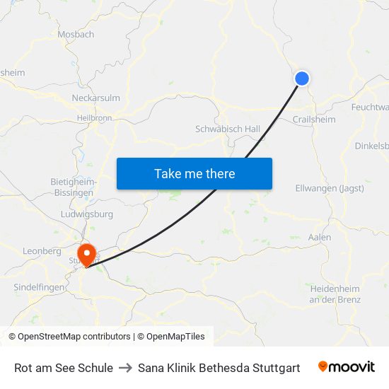 Rot am See Schule to Sana Klinik Bethesda Stuttgart map