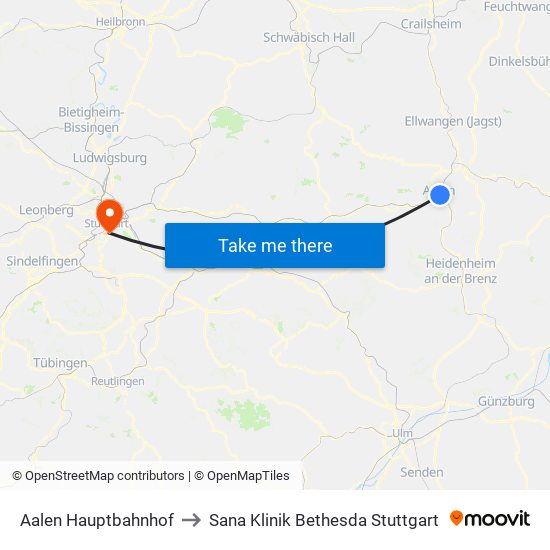 Aalen Hauptbahnhof to Sana Klinik Bethesda Stuttgart map