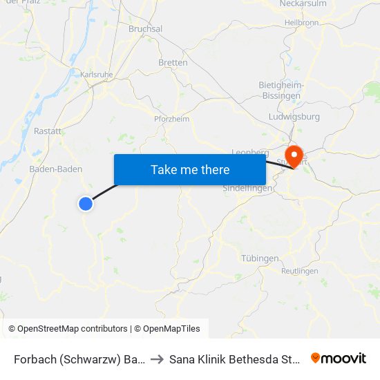 Forbach (Schwarzw) Bahnhof to Sana Klinik Bethesda Stuttgart map