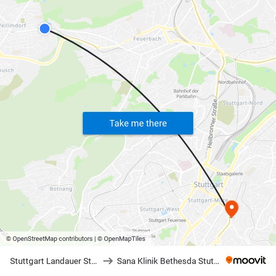 Stuttgart Landauer Straße to Sana Klinik Bethesda Stuttgart map