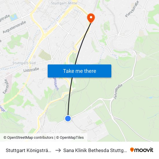 Stuttgart Königsträßle to Sana Klinik Bethesda Stuttgart map