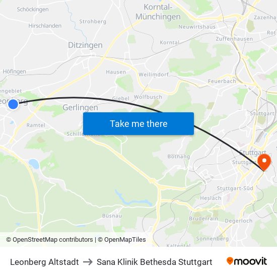Leonberg Altstadt to Sana Klinik Bethesda Stuttgart map