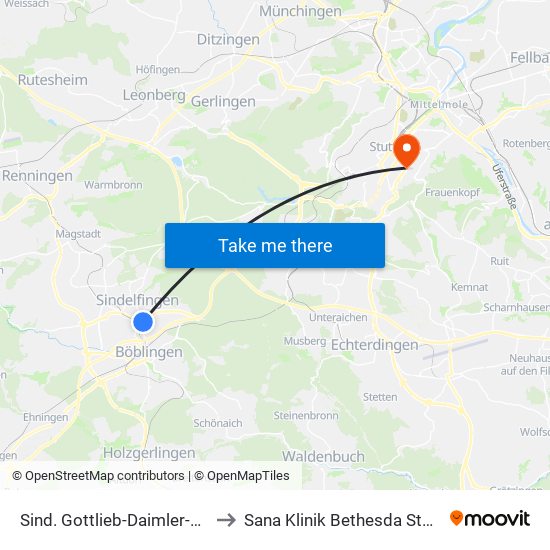 Sind. Gottlieb-Daimler-Schule to Sana Klinik Bethesda Stuttgart map