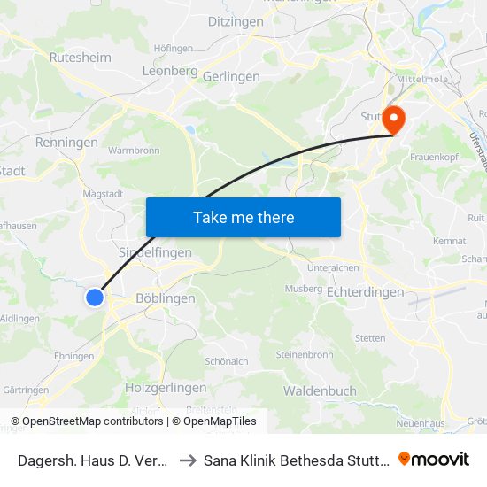 Dagersh. Haus D. Vereine to Sana Klinik Bethesda Stuttgart map