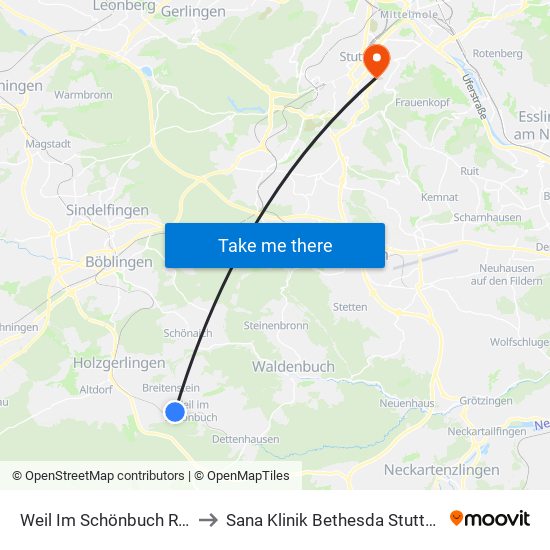 Weil Im Schönbuch Röte to Sana Klinik Bethesda Stuttgart map