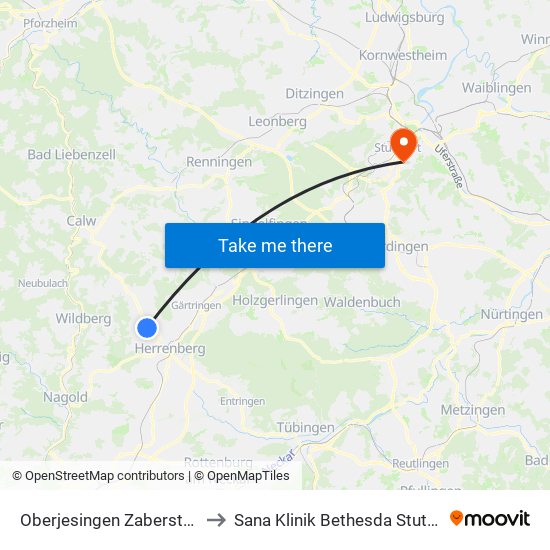 Oberjesingen Zaberstraße to Sana Klinik Bethesda Stuttgart map