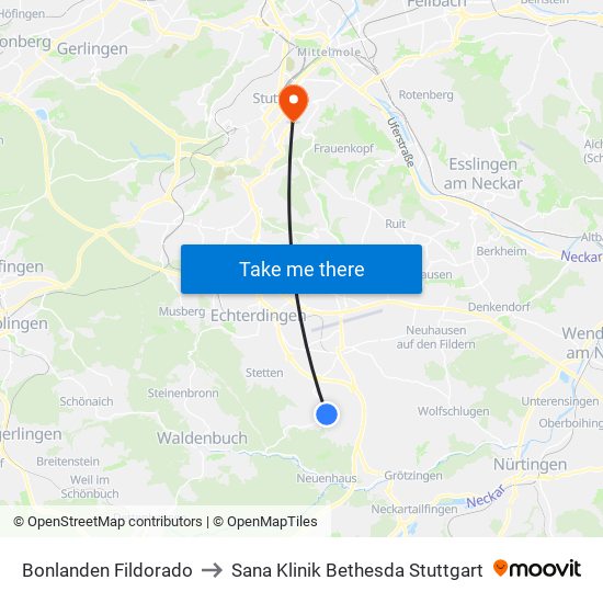 Bonlanden Fildorado to Sana Klinik Bethesda Stuttgart map