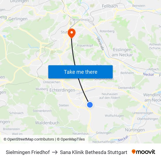 Sielmingen Friedhof to Sana Klinik Bethesda Stuttgart map